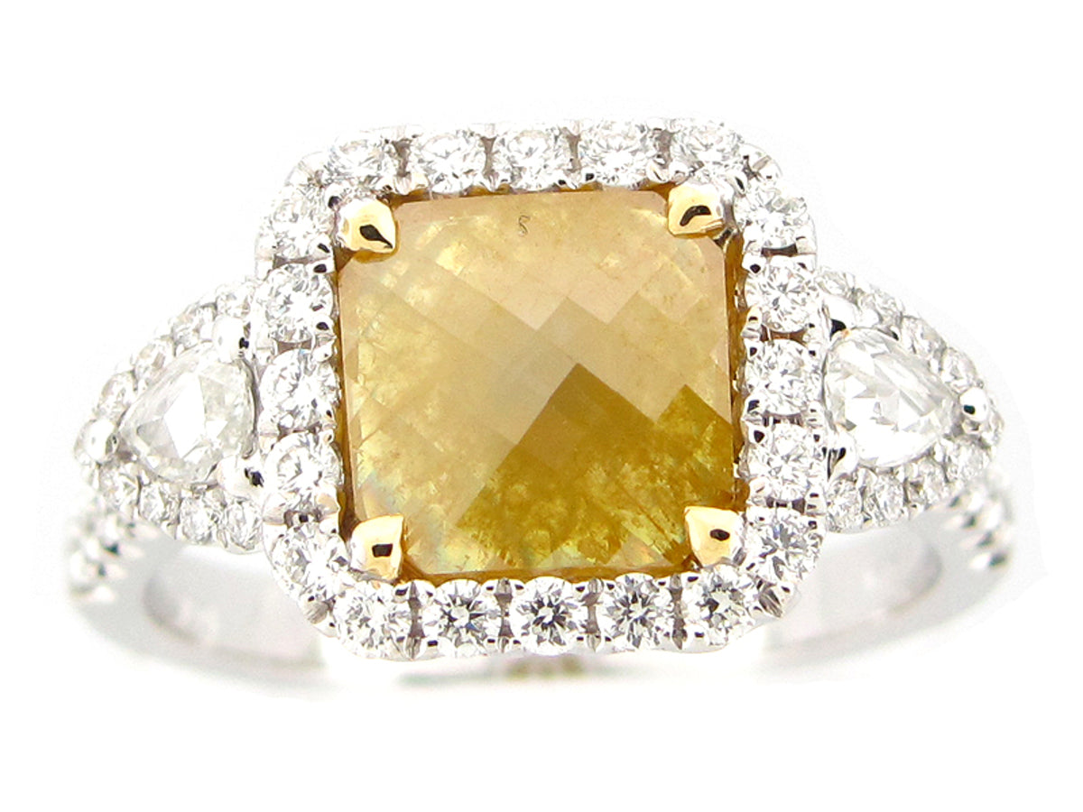 ROSE CUT YELLOW DIAMOND & WHITE DIAMOND RING, 18KT (N)