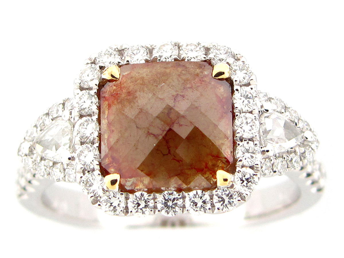 ROSE CUT YELLOW DIAMOND & WHITE DIAMOND RING, 18KT (N)