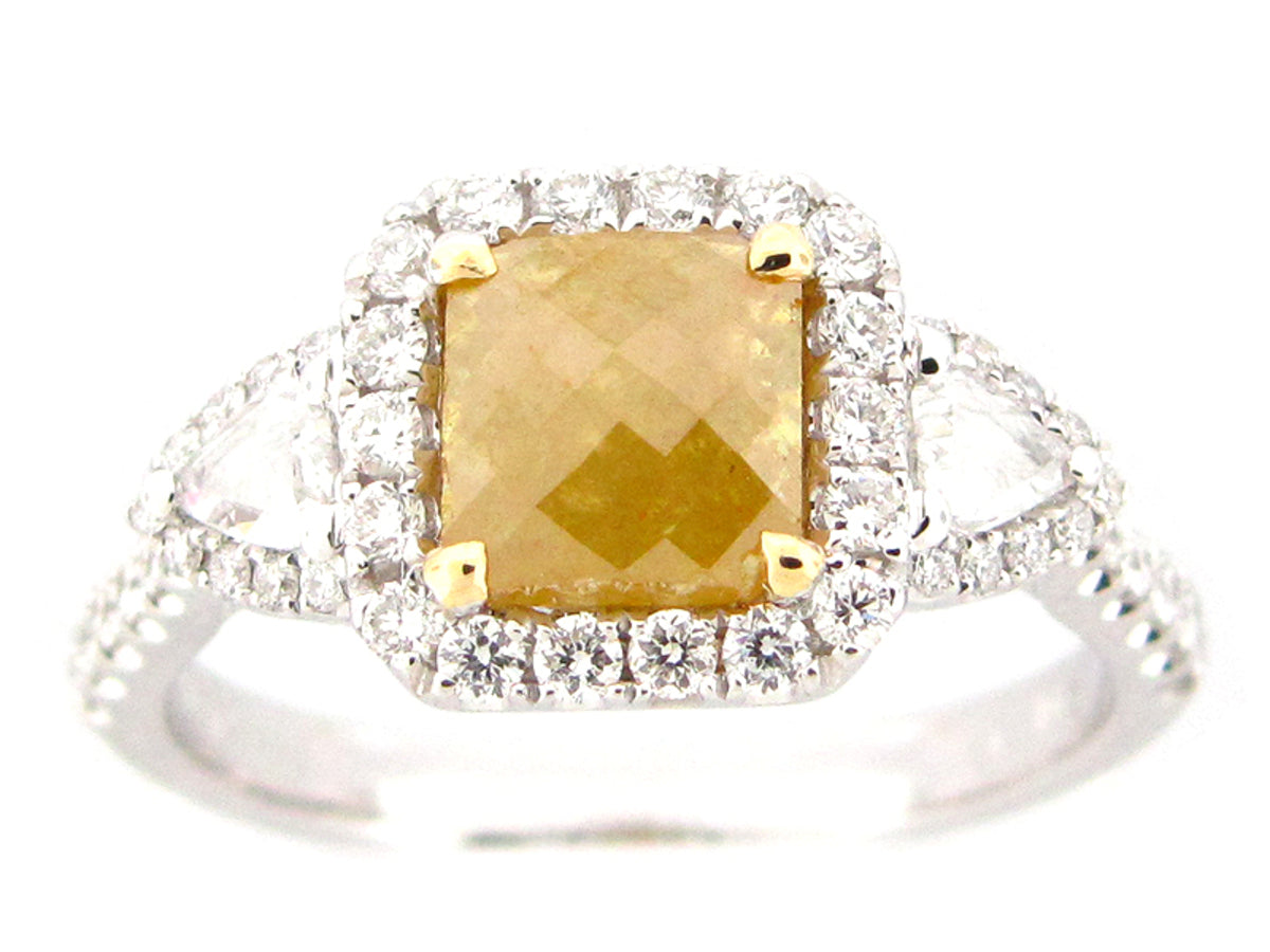ROSE CUT YELLOW DIAMOND & WHITE DIAMOND RING, 18KT (N)