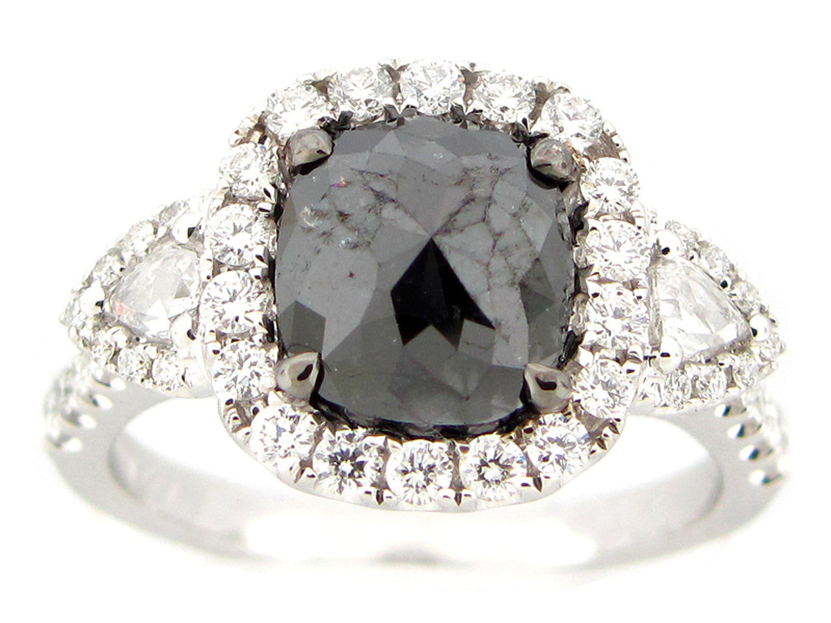ROSE ROUGH CUT BLACK & WHITE  DIAMOND RING