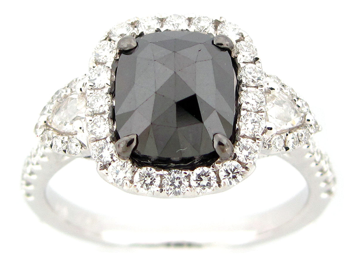 ROSE CUT BLACK & WHITE DIAMOND RING, 18KW (N)