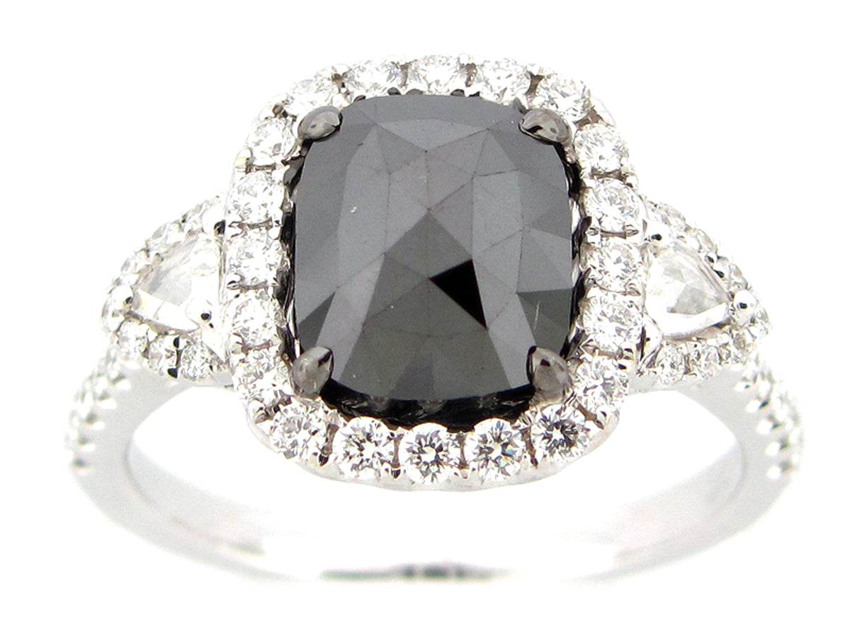 ROSE CUT BLACK & WHITE DIAMOND RING, 18KW (R)