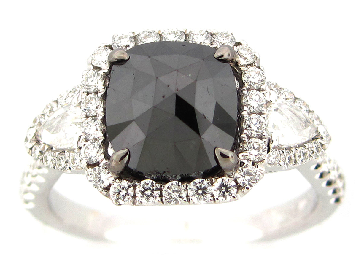 ROSE ROUGH CUT BLACK  & WHITE DIAMOND RING, 18KW (R)