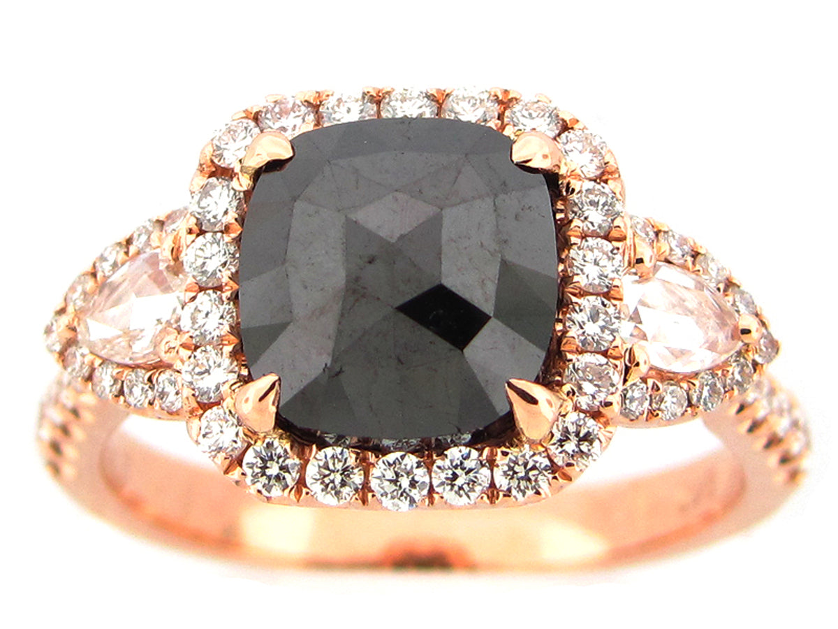 ROSE ROUGH CUT BLACK & WHITE DIAMOND RING, 18KR (R)