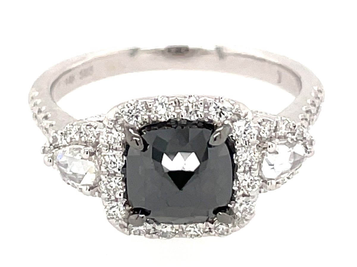 ROSE CUT BLACK & WHITE DIAMOND RING