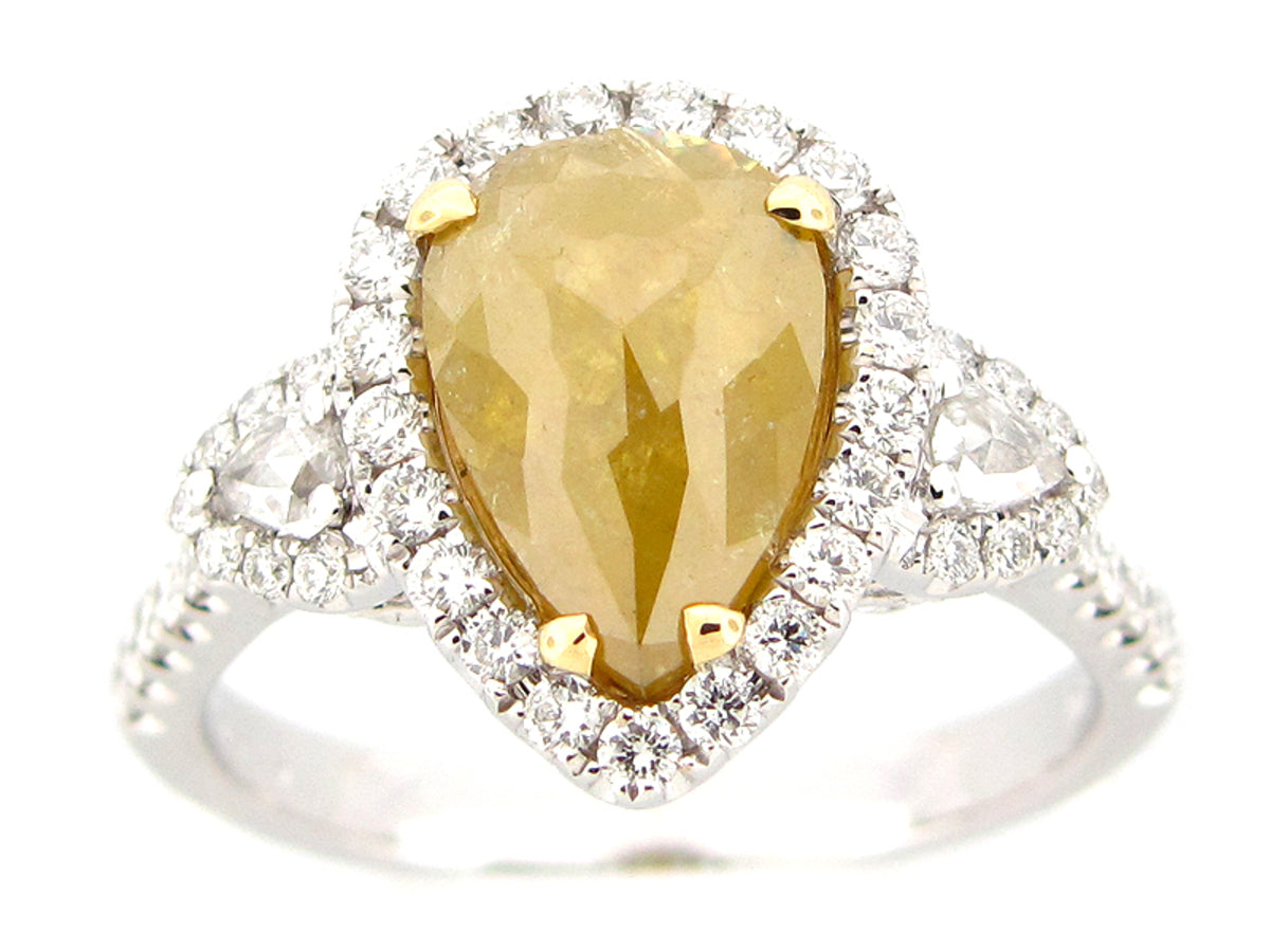 ROSE CUT YELLOW DIAMOND & WHITE DIAMOND RING, 18KT (N)