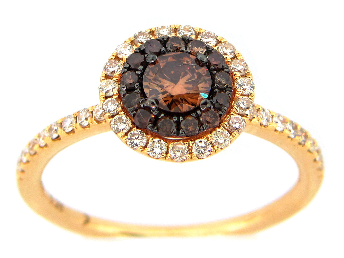 BROWN & WHITE DIAMOND RING, 18KY (N)