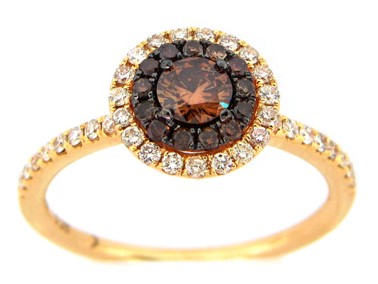 BROWN & WHITE DIAMOND RING, 18KY (N)
