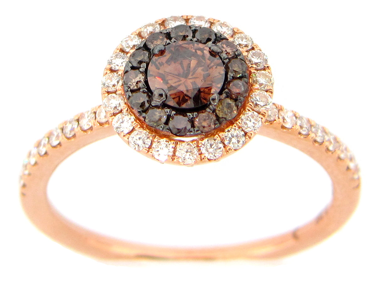 BROWN & WHITE DIAMOND RING, 18KR (N)