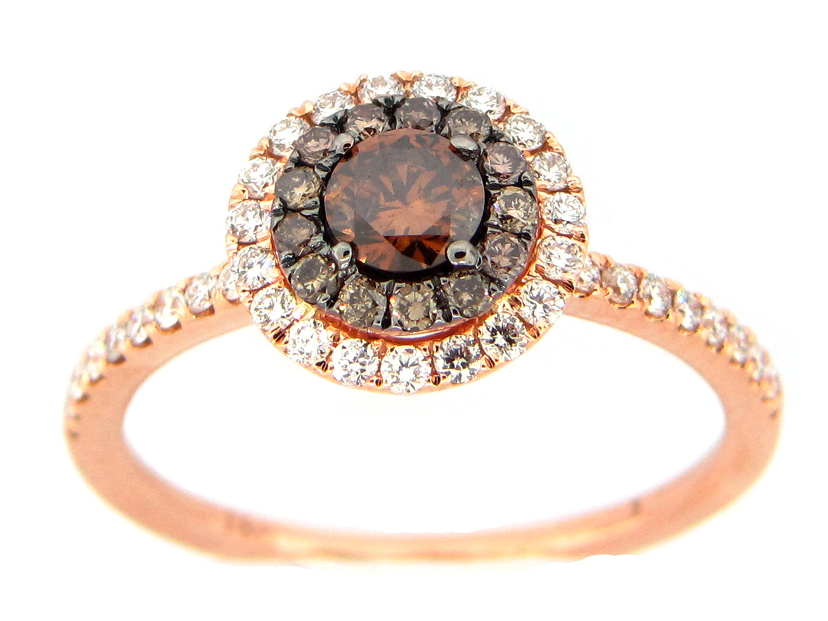 BROWN & WHITE DIAMOND RING, 18KR (N)