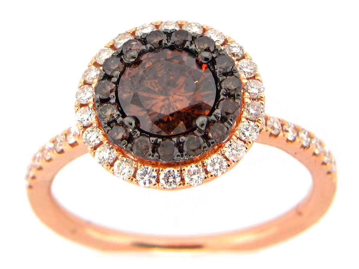 BROWN & WHITE DIAMOND RING, 18KR (N)