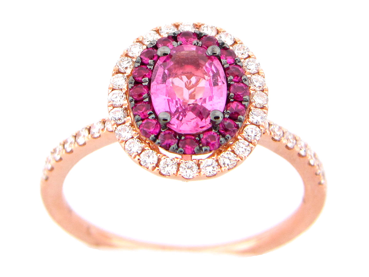Pink Sapphire Diamond Ring, 14kr (H)