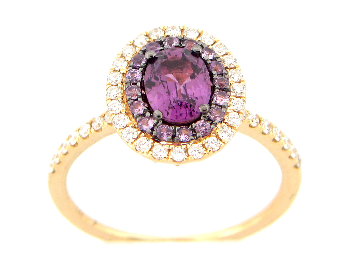 PURPLE SAPPHIRE & DIAMOND RING, 14KY (H)
