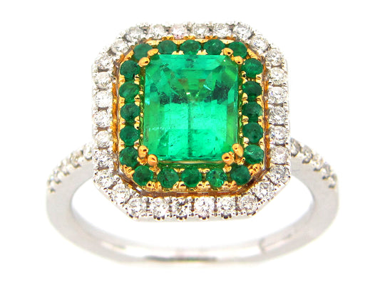 EMERALD & DIAMOND RING, 18KT (O)