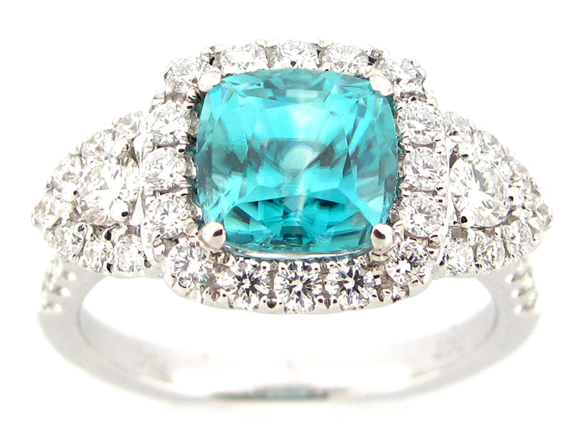 BLUE ZIRCON & DIAMOND RING, 18KW (H)