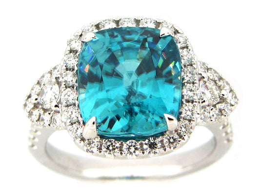 BLUE ZIRCON & DIAMOND RING, 18KW (H)
