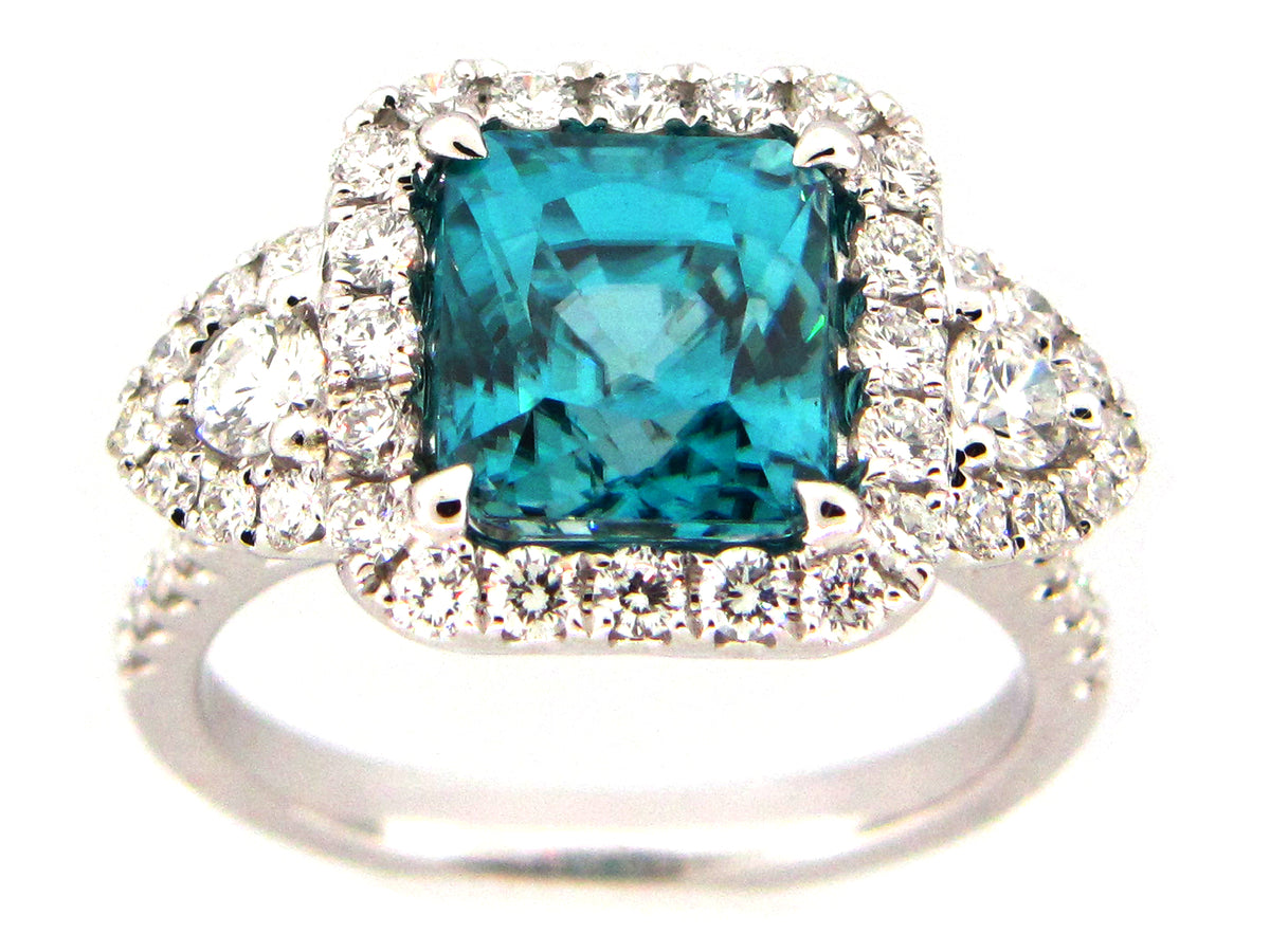 BLUE ZIRCON & DIAMOND RING, 18KW (H)