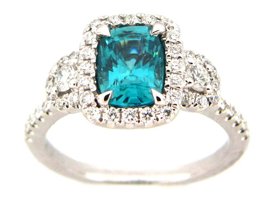 BLUE ZIRCON & DIAMOND RING, 18KW (H)