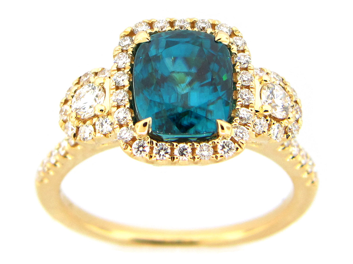 BLUE ZIRCON & DIAMOND RING, 18KY (H)
