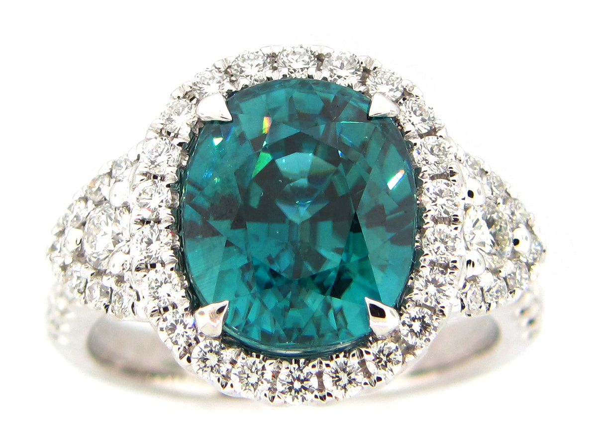 BLUE ZIRCON & DIAMOND RING, 18KW (H)