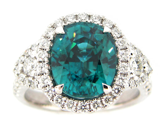 BLUE ZIRCON & DIAMOND RING, 18KW (H)