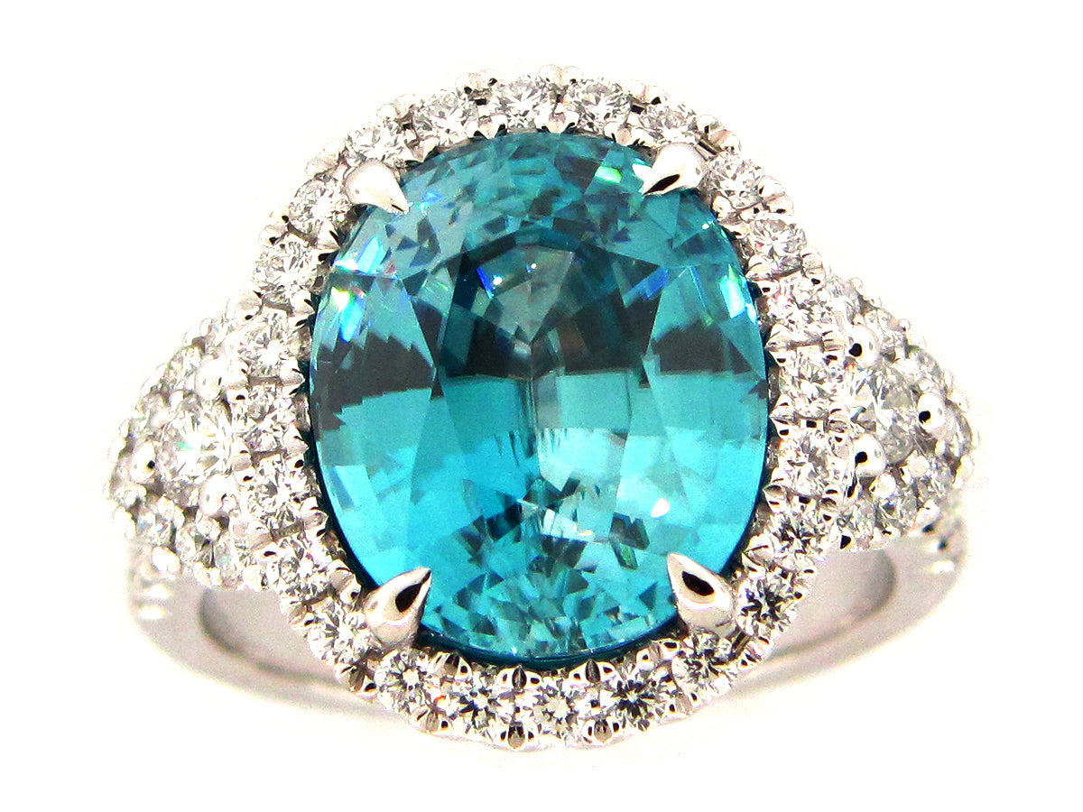 BLUE ZIRCON & DIAMOND RING, 18KW (H)