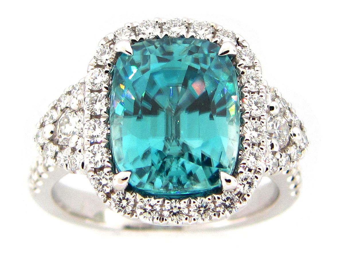 BLUE ZIRCON & DIAMOND RING, 18KW (H)
