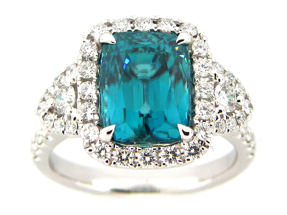 BLUE ZIRCON & DIAMOND RING, 18KW (H)