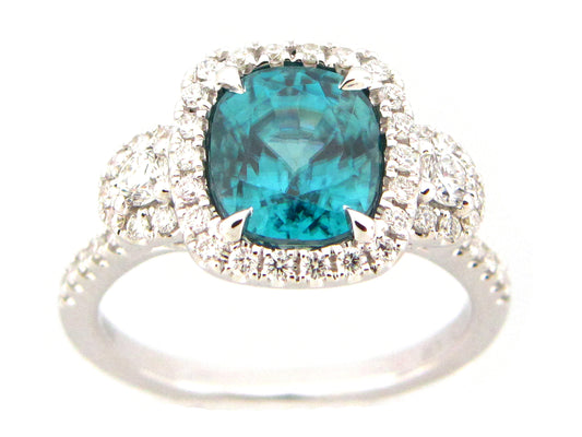 BLUE ZIRCON & DIAMOND RING, 18KW (H)