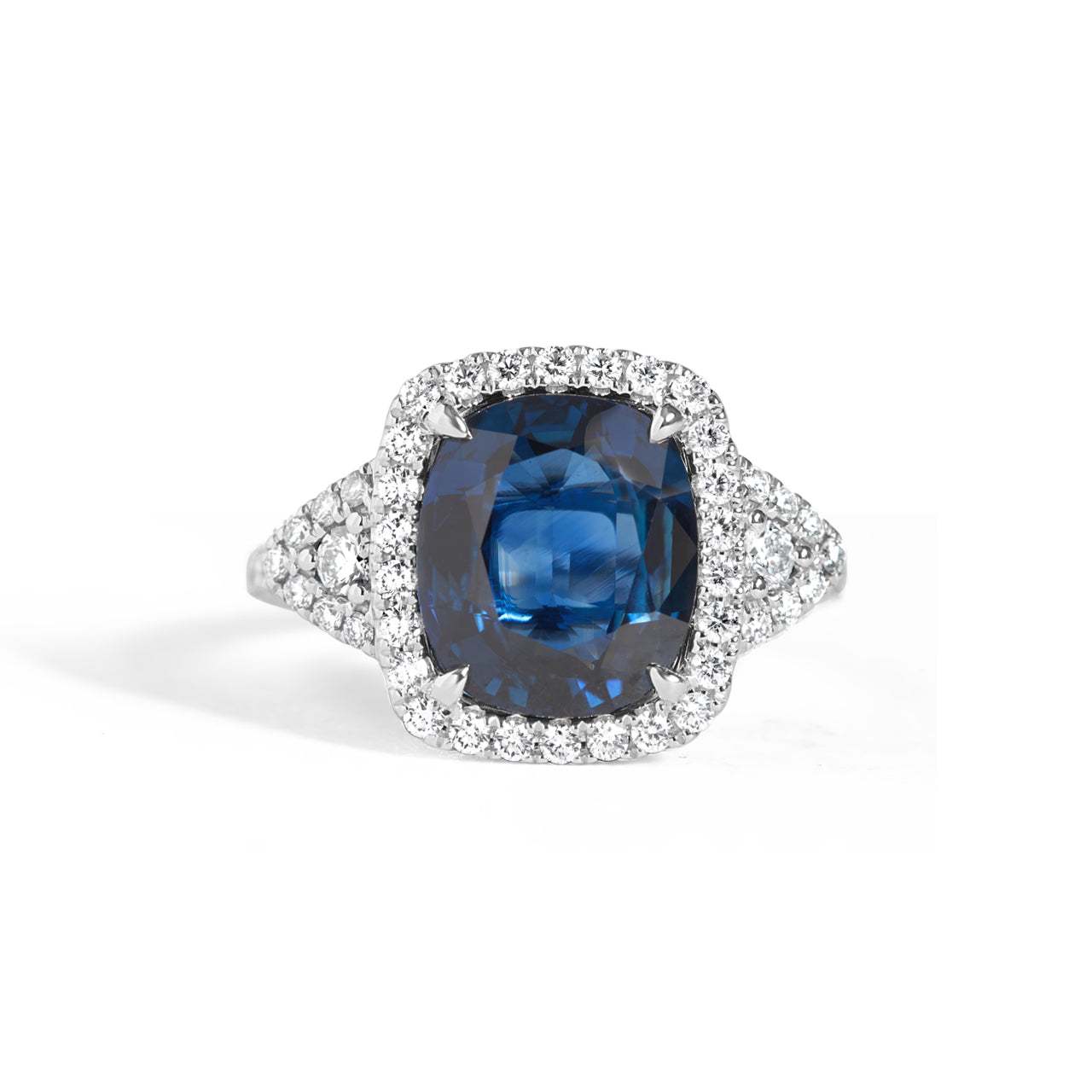 Cushion Sapphire & Diamond 3 Stone Ring
