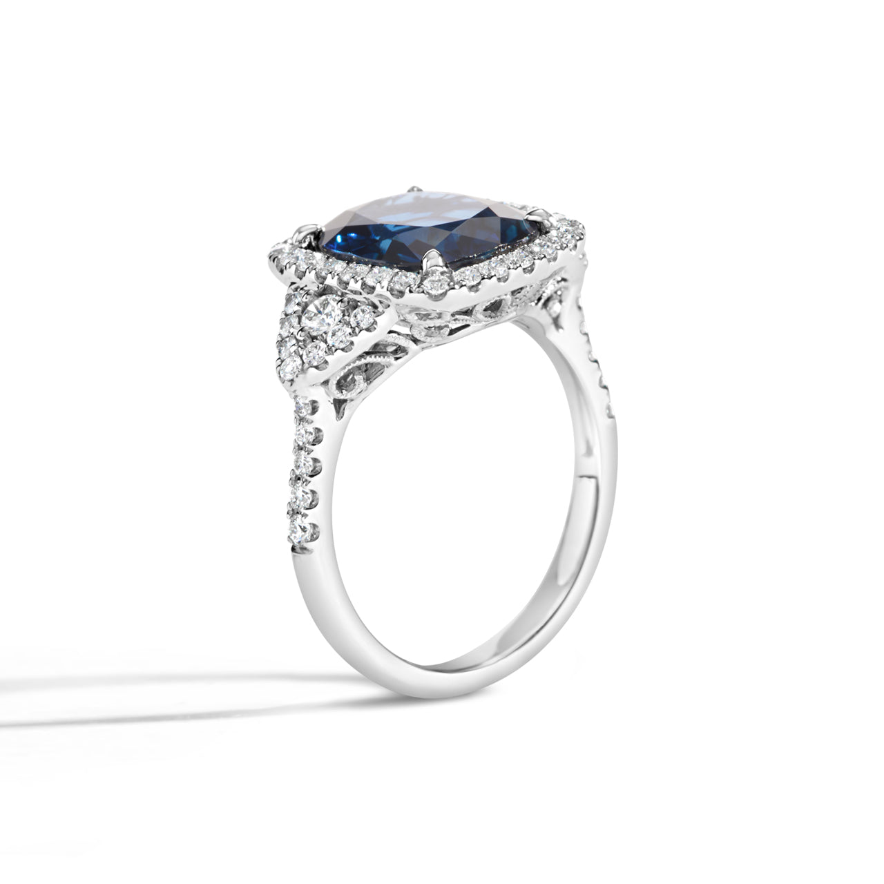 Cushion Sapphire & Diamond 3 Stone Ring
