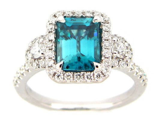 BLUE ZIRCON & DIAMOND RING, 18KW (H)