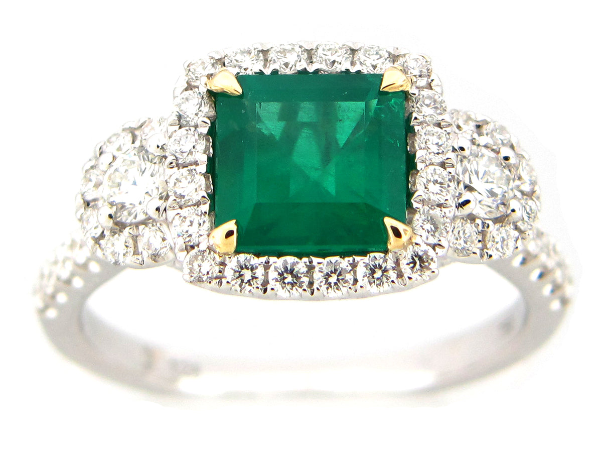 EMERALD & DIAMOND RING, 18KT (O)