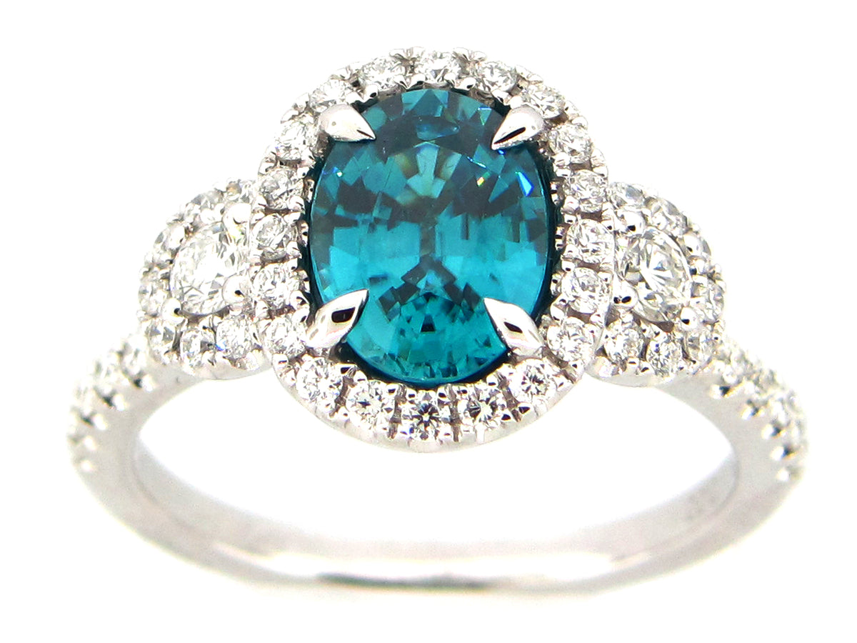 BLUE ZIRCON & DIAMOND RING, 18KW (H)