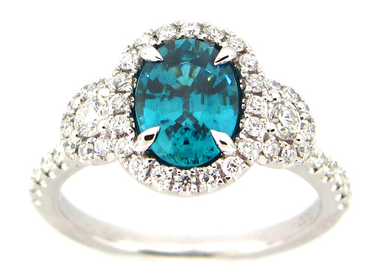 BLUE ZIRCON & DIAMOND RING, 18KW (H)