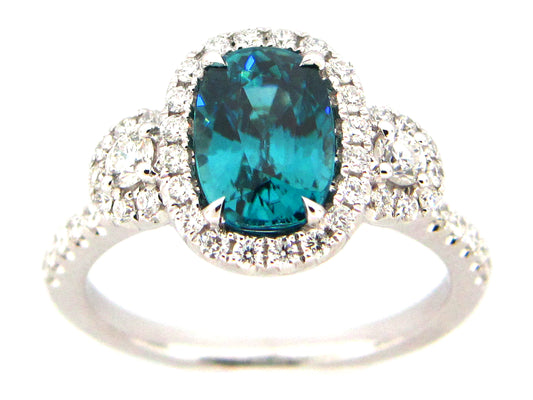 BLUE ZIRCON & DIAMOND RING, 18KW (H)