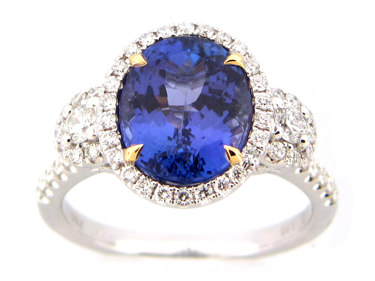 TANZANITE & DIAMOND RING, 18KW (H)
