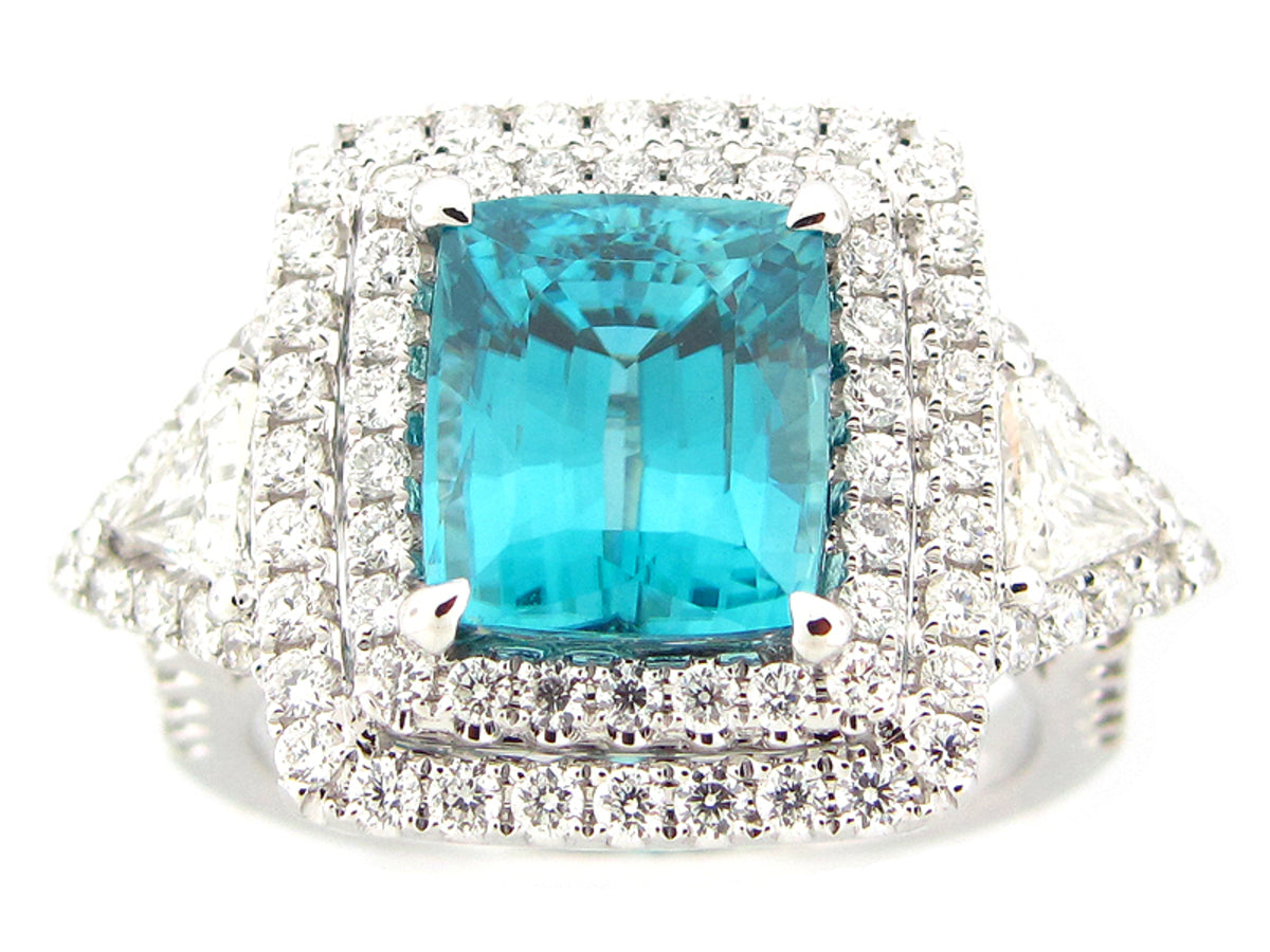 BLUE ZIRCON & DIAMOND RING, 18KW (H)
