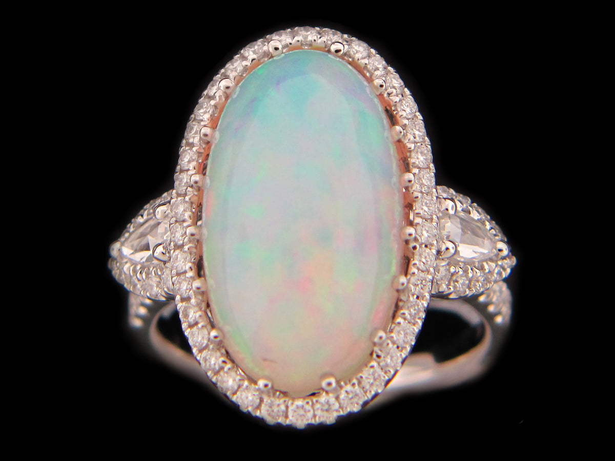 OPAL & DIAMOND RING, 18KW (O)