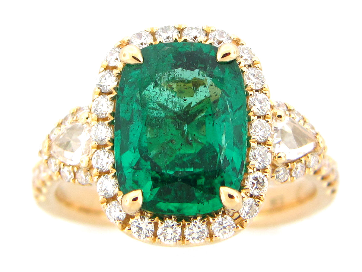 EMERALD & DIAMOND RING, GIA CERT# 5182702483, 18KY (O)