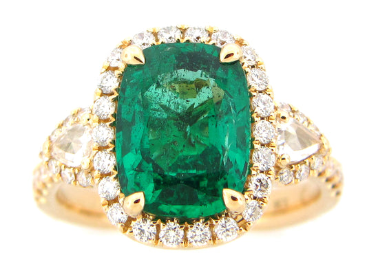 EMERALD & DIAMOND RING, GIA CERT# 5182702483, 18KY (O)