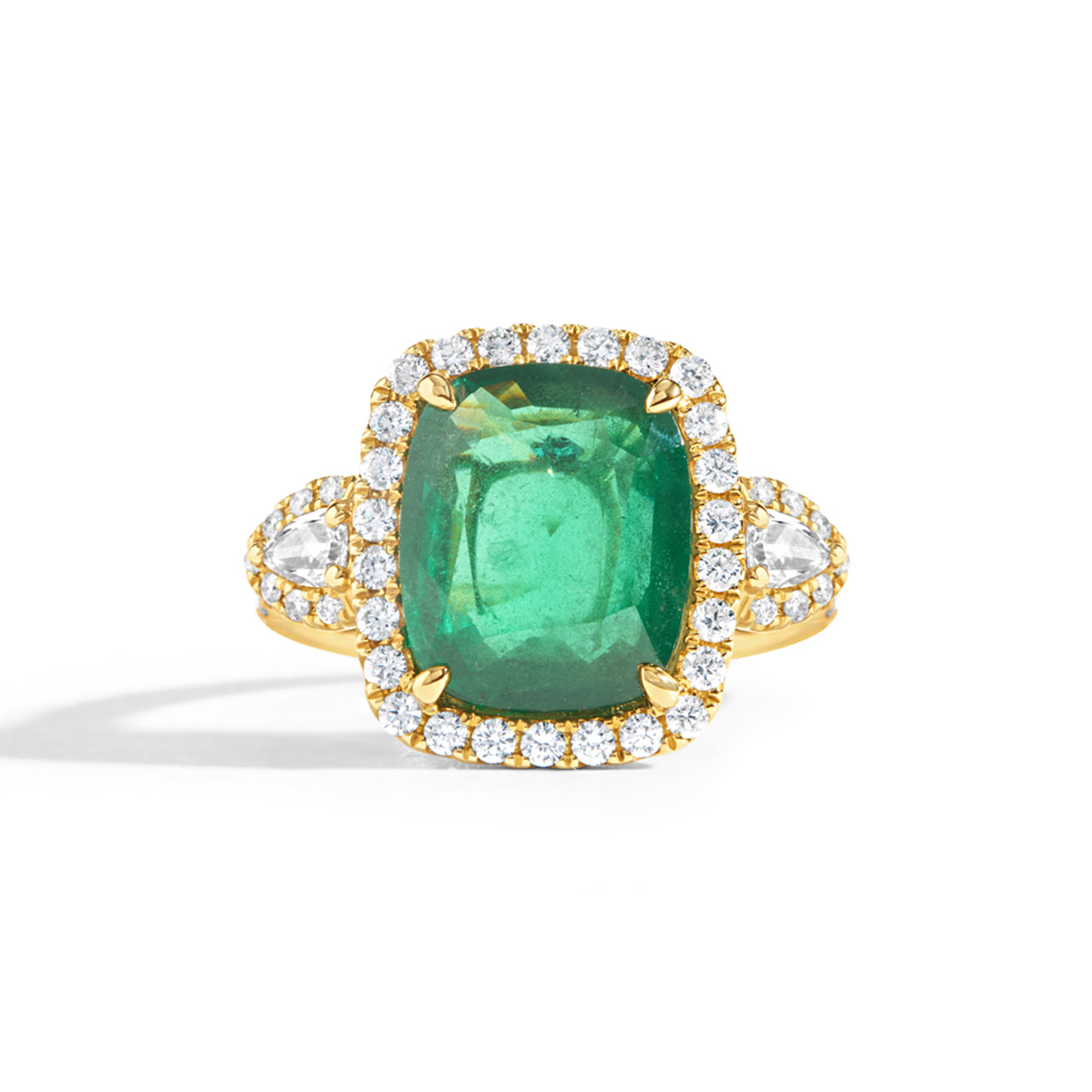 Cushion Emerald & Diamond 3 Stone Ring