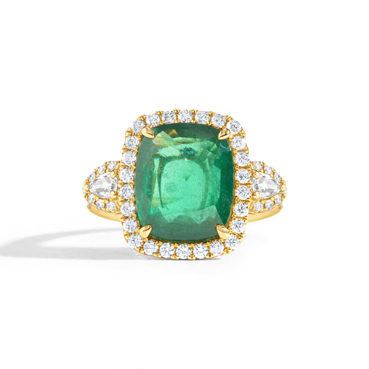 Cushion Emerald & Diamond 3 Stone Ring