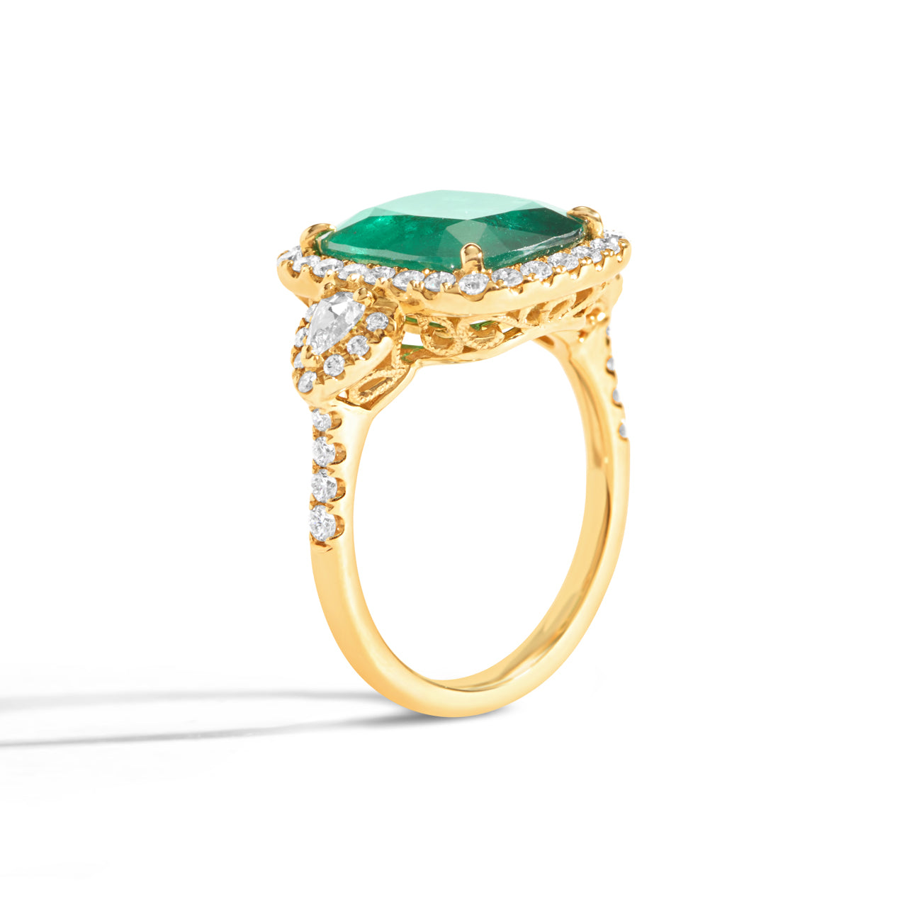Cushion Emerald & Diamond 3 Stone Ring