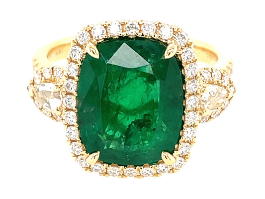 EMERALD & DIAMOND HALO RING, 18KY (O)