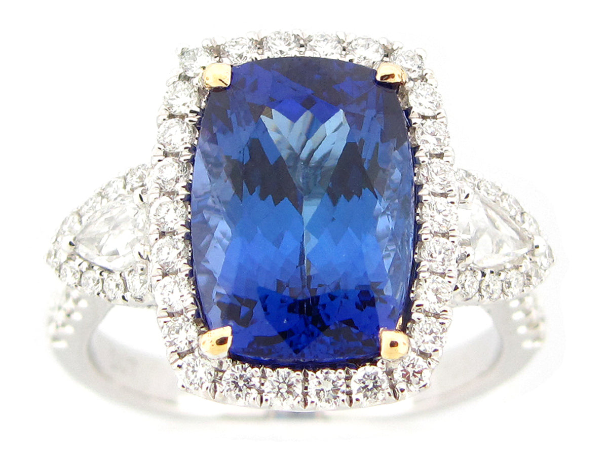TANZANITE & DIAMOND RING, 18KWY (H)