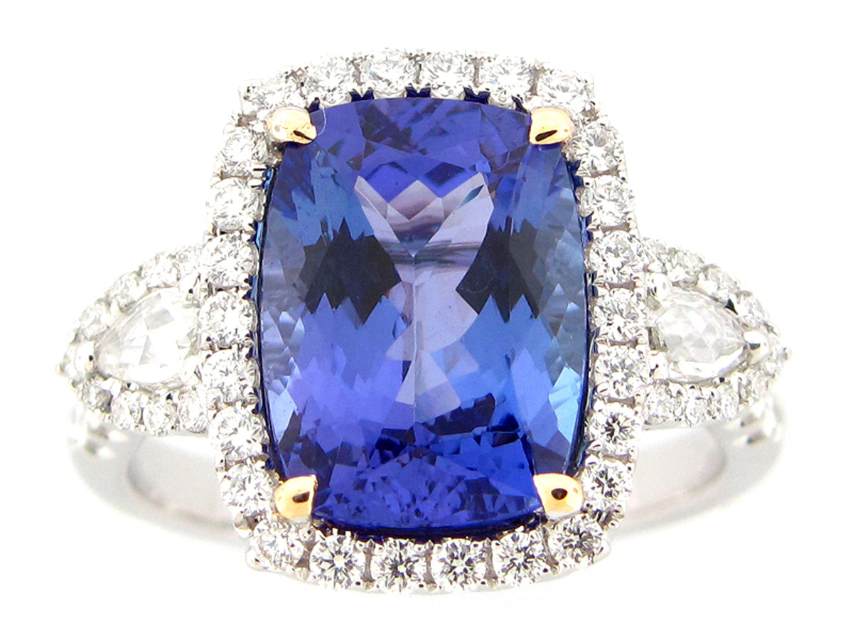 TANZANITE & DIAMOND RING, 18KWY (H)