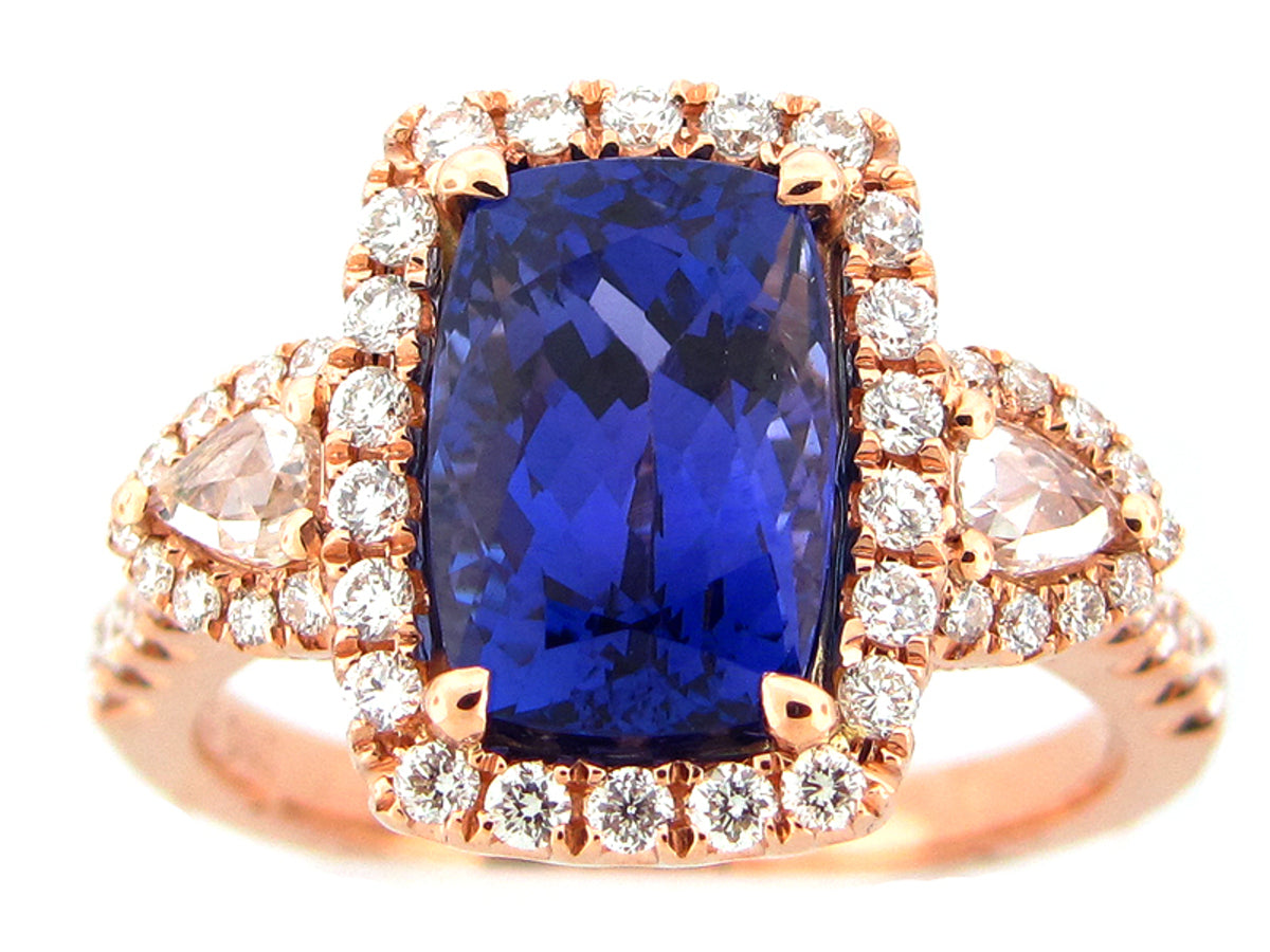 TANZANITE & DIAMOND RING, 18KR (H)
