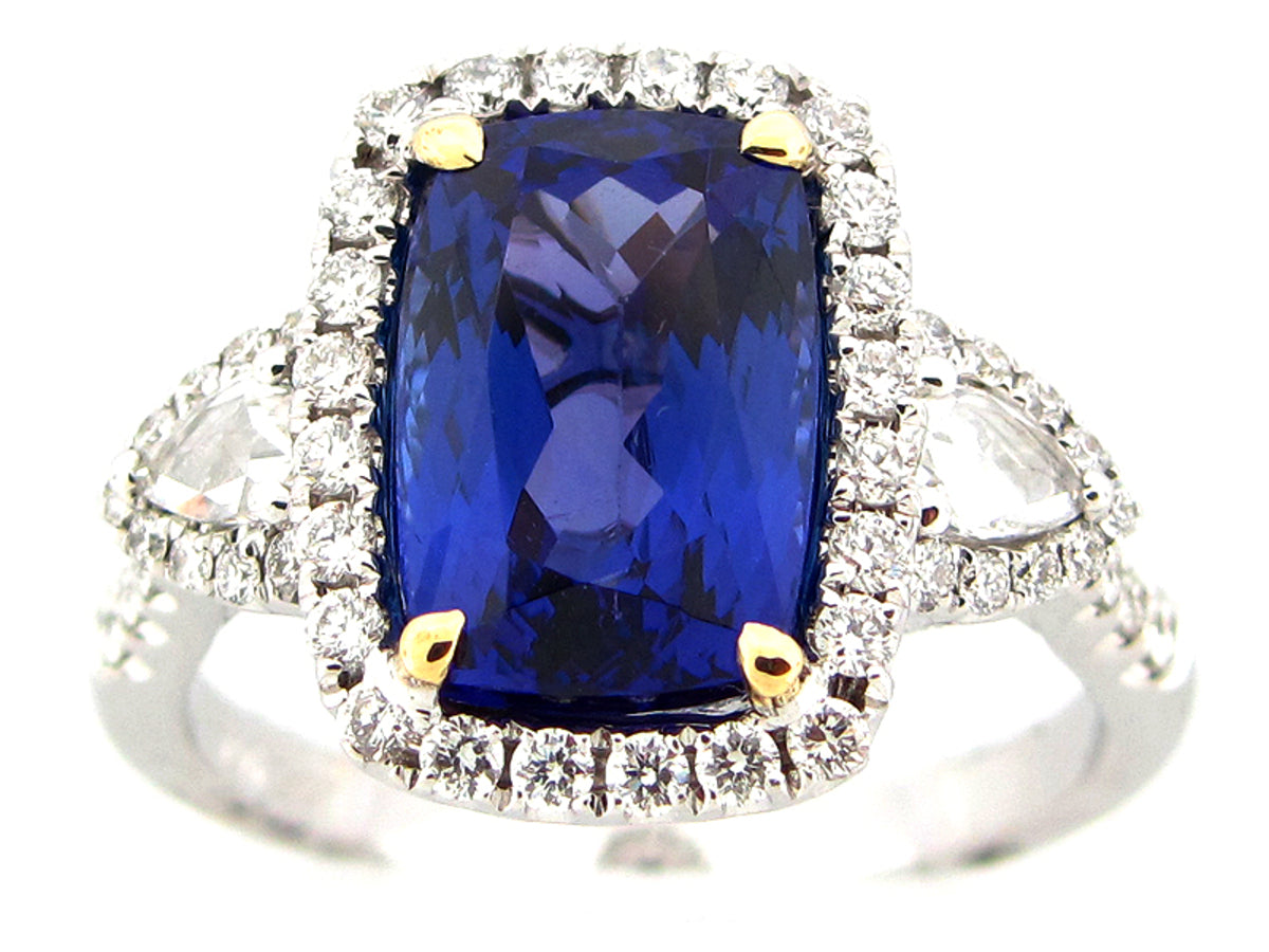 TANZANITE & DIAMOND RING, 18KWY (H)