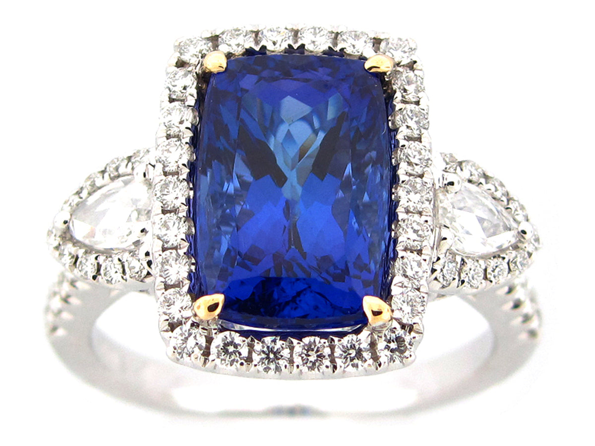 TANZANITE & DIAMOND RING, 18KWY (H)
